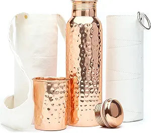 Kitchen Science-Authentic 34oz/1000ml Copper Water Bottle with Tumbler, Carry Bag & Deco Sleeve  Leak-Proof, Lab-Tested