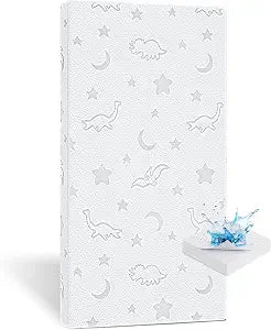 Crib Mattress Topper 2" x 27.5" x 52", High Density Foam Breathable Baby and Toddler Mattress Topper with Waterproof Removable and Washable Cover, Fits Standard Cribs and Toddler Beds