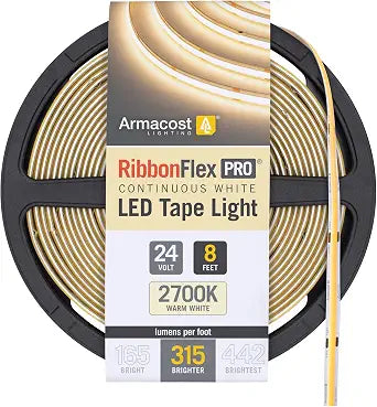 Armacost Lighting RibbonFlex Pro 24V White COB LED Strip Light Tape 2700K, 315 Lumens/Ft, 2.5M 172110