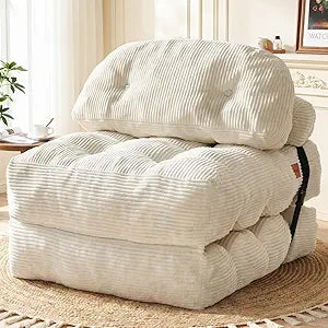 Folding Sofa Bed, Convertible Chair Bed with Back Support and Pillow Futon,Foldable Boneless Chair for Living Room/Guest Use/Home Office, Foldable Couch for Adults, Beige