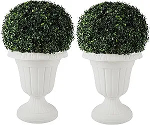 Outdoor Planter 2-Pack - 16x18-Inch Urn Planters - Plastic Plant Pots for Indoor, Outdoor, or Front Porch Decor - Flower Pots by Pure Garden (White)