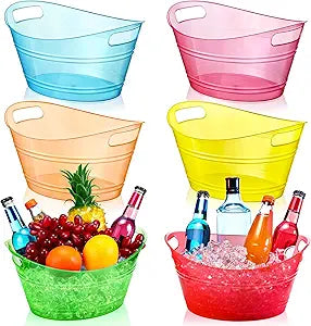 meekoo 6 Pcs Plastic Ice Buckets Bulk with Handles 4.5L Oval Storage Tub Large Capacity Ice Drink Bucket for Easter Summer Party Bar Wine Beer Champagne Beverage Bottle Cooler(4.5 L,Multicolor)