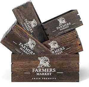 Barydat Set of 5 Wood Crates for Display Decorative Nesting Wooden Crate Storage with Handles Vintage Farmhouse Style Decorative Boxes Multipurpose Fruits Vegetables Boxes(Dusty Brown,Elegant)