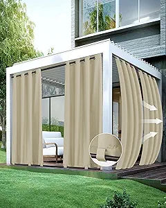 HolidayIdeas Outdoor Curtains for Patio Waterproof-4 Panels 54"x84"-Windproof Weatherproof Privacy Cream Outside Curtains-Grommet Top and Tab Bottom Drape for Gazebo, Porch, Pergola, Cabana, Backyard