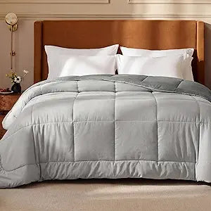 Bedsure Comforters Queen Size Duvet Insert, Quilted Down Alternative Comforter, Ultra Soft Lightweight Comforter Blanket for Bed, with 8 Tabs, Machine Washable, 88x88 in, Light Grey/Grey
