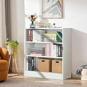IRONMIX Metal Short Bookshelf, 3-Tier Bookshelf with Adjustable Shelves, White Small Bookcase for Small Places, Bookshelves and Bookcases Cabint Display Case for Home Office, Library, Living Room
