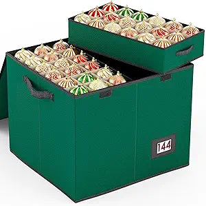 144 Cout-3" inch Ornament Storage Box, Large Christmas Holiday Ornament Organizer Storage Box Containers, 8 Separate Trays