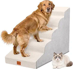 Dog Stairs for Large Dog, 22.6" H, 5-Step Pet Steps for High Bed Couch Sofa and Chair, Non-Slip Pet Ramp for Injured & Senior Pets with Washable Cover and Durable High Density Foam,Beige