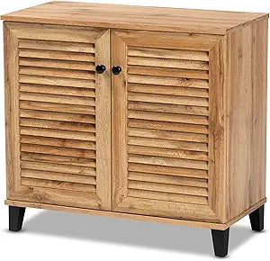 Baxton Studio Coolidge Modern and Contemporary Oak Brown Finished Wood 2-Door Shoe Storage Cabinet