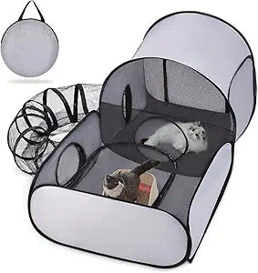 Tailtastic Dog Playpen with Surround Tunnel, Outdoor/Indoor Cat Playpen with Breathable Soft SidesTailtastic Cat Enclosure Tent for Small Animals, Portable Cat Tent with Carry Bag (Large)