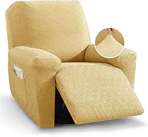 XINEAGE Stretch Recliner Chair Covers 4 Piece Recliner Covers with Storage Pockets Soft and Washable Recliner Slipcover Furniture Protector with Elastic Bottom Fit Pets & Kids (Beige)