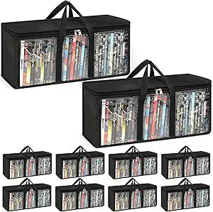 10 Pack DVD Storage Bags Clear PVC Media Organizer with Zipper and Handles Stackable DVD Storage Case for Albums Video Games Movie Cases VHS Box Blu Ray Storage Holds 350 Pcs DVDs