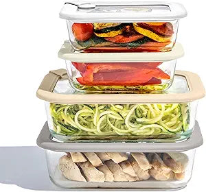 Bentgo Signature Leak-Proof Glass Food Storage - 8-Piece Set, 1-Compartment Plastic-Free Containers with Airtight Glass Lids, BPA-Free, Microwave, Freezer, Oven & Dishwasher Safe (White Stone)