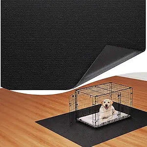 Dog Crate Mat, 46 in x 60 in Dog Playpen Mat Rubber Kennel Mat Extra Large Liner for Under Dog Crate Cages, Absorbent Urine, Puppy Pee Pad Reusable Washable Floor Protector Waterproof Non-Slip Black