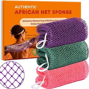 African Net Sponge Authentic Exfoliating Washcloth Body Back Scrubber 3 Pcs