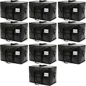 HOLDN STORAGE 10 Pack Large Moving Bags, 30 Gallon Heavy-Duty Storage Totes with Dual Zippers, Water-Resistant Reusable Bags for Clothes, Bedding, Books, 66 lb Capacity