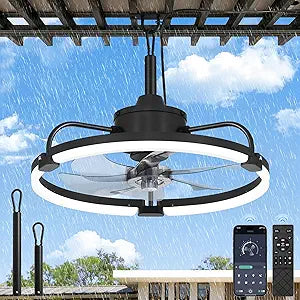 LEDIARY 20" Outdoor Ceiling Fan with Lights, IP65 Waterproof Gazebo Fan with Hanging Hook, Plug-in Ceiling Fan Remote&APP Control, 3CCT Dimmable, 6-Speeds, Caged Ceiling Fan for Gazebo,Patio,Pergola