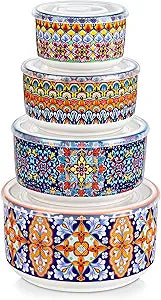 vancasso Serving Bowls with Lids Set of 4, Ceramic Nesting Mixing Bowls for Food Storage, Prep and Stackable, Dishwasher & Microwave Safe Gift Set, 60/36/20/10 OZ, Series SIMI