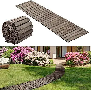 Landical 24ft Wooden Garden Pathway with Non Slip Surface Roll Out Boardwalk Walkways Road Floor Pathway Rustic Path Decorative Patio Pavers for Outdoor Garden Beach Wedding Party (Gray)