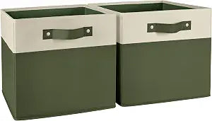 RiverRidge Two-Tone Folding Storage Bins - 2-pack of 10in Tall Olive Cubes