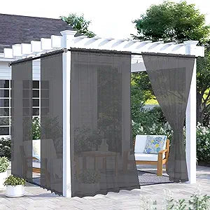 youleyar Outdoor Sheer Curtains for Patio Waterproof - 4 Panels Linen Look Rod Pocket Curtain Light Filtering Outside Drapes for Living Room, Pergola, Cabana, Gazebo, 52" W x 84" L, Grey