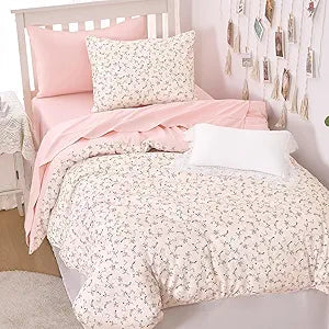 Wake In Cloud - Floral Comforter Set, Coquette Cottagecore Aesthetic Cute Flower Pattern for Women Teen Girls, Soft Lightweight Dorm Bedding, 3 Pieces, Dusty Pink, Twin/Twin XL Size