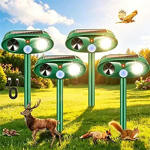 2026 Solar Ultrasonic Animal Repeller Outdoor,Deer Repellent Devices Waterproof with Flashing Light & USB Charging,Motion Activated Deterrent for Stray Cats,Dogs,Squirrels,Rabbits,Racoons for Garden