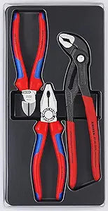 Knipex Tools 00 20 09 V01 Cobra, Combination, & Diagonal Cutter Pliers Best Sellers Set (3 Piece)