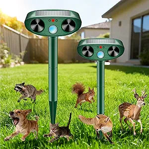 2026 Upgraded Solar Ultrasonic Animal Repellent Outdoor Deer Cat Repellent with Motion Sensor Flash Light, IP65 Waterproof Repeller Keep Rodent Squirrel Raccoon Opossum Skunk Out of Yard Farm (2-Pack)