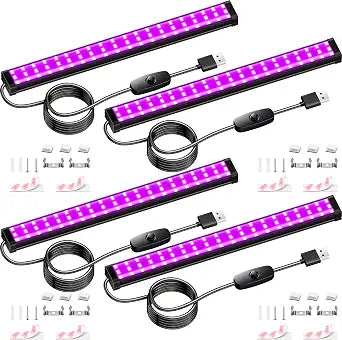 Black Light Bar 10W 1FT, USB Blacklight Strips for Uranium Glass, 4 Pack