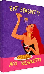 Wrapped Canvas Wall Art - Raissa Oltmanns 'Eat spaghetti no regretti' Wall Art for Living Room, Bedroom, or Office Dcor - 24x32