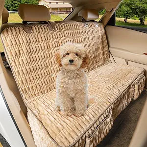 Dog Car Seat Cover for Back Seat, Soft Plush Waterproof Pet Protector with Non-Slip Bottom, Full Coverage Bench Cover Against Hair, Dirt and Scratches for Cars SUVs and Trucks (Tan, Back)