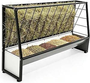 30 Gallon Heavy Duty Pasture Hay Feeder, Galvanized Steel Outdoor Livestock Hay Feeder for Mini Goats, Pony, Sheep and Mini Horses
