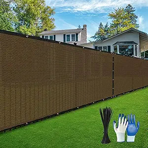 Privacy Fence Screen,with Gloves, 4X50FT Heavy Duty 220GSM 98% Blockage Privacy Screen Fence for Outdoor Wall Garden Yard Backyard (Brown)