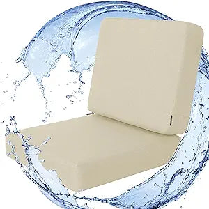 Favoyard Outdoor Deep Seat Cushion Set, Rainproof & 3-Year Fade Resistant Patio Furniture Cushions with Removable Seat Bottom & Back Cushion Covers for Chair, Sofa, Beige (Seat 24x24In Back 24x20In)