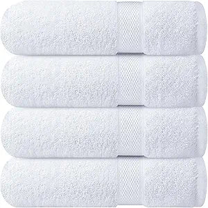 Infinitee Xclusives Luxury 100% Ring-Spun Cotton White Bath Towels Set of 4 (27x54 inches)  Soft, Absorbent & Quick-Drying Towels for Bathroom, Gym, Spa & Hotel Use (Brilliant White, Bath Towels)