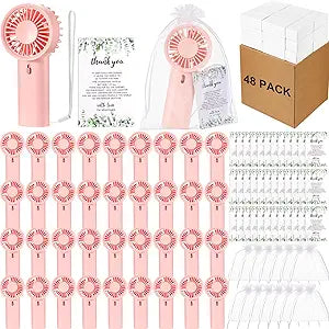 Woanger 48 Set Wedding Mini Handheld Fan Bulk Wedding Gifts for Guests Hostess Couple Portable Personal Small Eyelash Fans Bulk for Makeup Summer Travel Camping Thank You Engagement Shower(Pink)