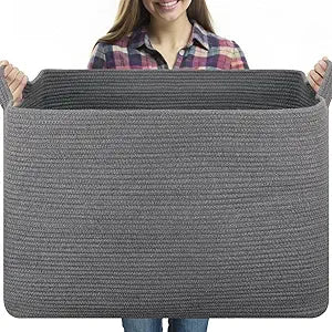 OIASKET 118L Extra Large Blanket Basket, 24.8" x 17.7" x 17.2" Woven Storage Basket for Living Room, Rectangle Nursery Blanket Storage for Toys, Towels, Dirty Clothes (Grey)