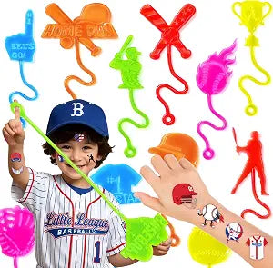 48 PCS Baseball Party Favors - 24 Temporary Tattoos & 24 Stick Hands