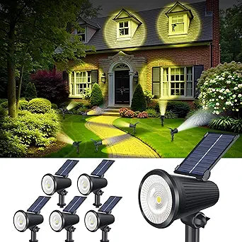 Solar Powered Spotlights Outdoor Waterproof Sunset Spot LED Lights Ultra Bright for Tree, Flag, Lawn, Statue, Pool, Garden, House, Wall, Yard, Path Outdoor Landscape Uplighting 6 Pack Warm White