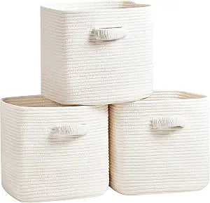 RUNKA Storage Cube Baskets - 3 Pack - 11 inch Square Baskets for Closet, Woven Bins - Ideal for Toy Storage | White