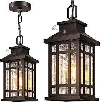 Outdoor Pendant Lights for Porch, Aluminum Dusk to Dawn Hanging Porch Lights Outdoor, Oil Rubbed Bronze Exterior Hanging Lighting Fixtures, Waterproof Exterior Chandelier for Gazebo Garage Yard