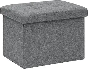 B FSOBEIIALEO Storage Ottoman, 16.5" Linen Folding Ottomans, Grey
