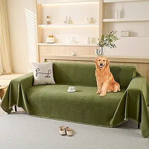 100% Waterproof Couch Cover for Pets Washable Sofa Covers for 3-4 Cushion Couch Sofa SlipCover for Dogs Pet-Friendly Furniture Protector for Living Room with Tassel(71" x 134", Green)