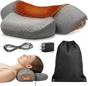 Freebody 3-in-1 Neck Massager Pillow with Heat & Massage, Ergonomic Neck Support Pillow with Stretching Support for Home & Office Use, Grey