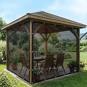 ele ELEOPTION Outdoor Curtains Black Breathable Mesh Screen Netting with Grommets for Patio Porch Balcony Pergola Terrace Summer Net Screening 6.5x9.8 FT