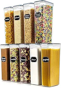 Wildone Airtight Food Storage Containers Set of 9 BPA Free Cereal & Dry Food Storage Containers 2.8L / 11.83 cups for Sugar, Flour, Snack, Baking Supplies, with 20 Chalkboard Labels & 1 Marker