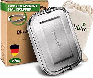 Blockhtte Stainless Steel Lunch Box I 27oz I with free sealing I Bento Box 3 Compartments, Leak-Proof Food Containers, Metal Lunchbox for Travel & Work, Eco-Friendly Meal Storage Solution
