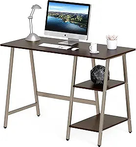 SHW 43-Inch Home Office Trestle Computer Desk with Open Storage Shelves, Espresso