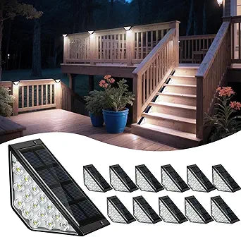 BKBB PPBB Solar Step Lights for Outside, Solar Stair Lights Outdoor Waterproof, Deck Step Lights for Fence, Patio, Yard, Porch, Front Door, Sidewalk, Garden, Patio Decor (12, Cool White)